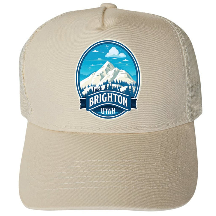 Brighton Utah Snowy Mountain Illustration Design Unisex Mesh Back Trucker Hat with Adjustable Snapback Image 3