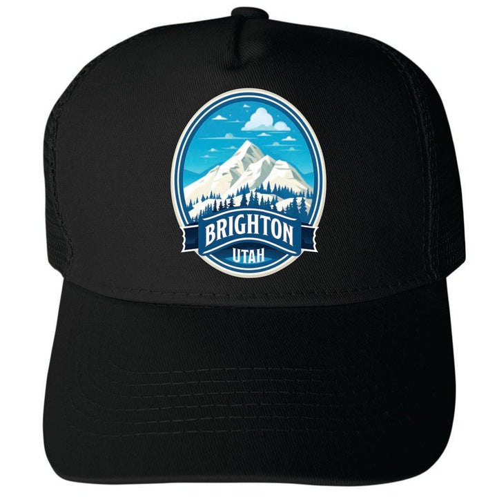 Brighton Utah Snowy Mountain Illustration Design Unisex Mesh Back Trucker Hat with Adjustable Snapback Image 4