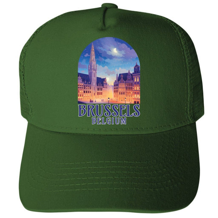 Brussels Belgium Grand-Place Design Unisex Mesh Back Trucker Hat with Adjustable Snapback Image 2