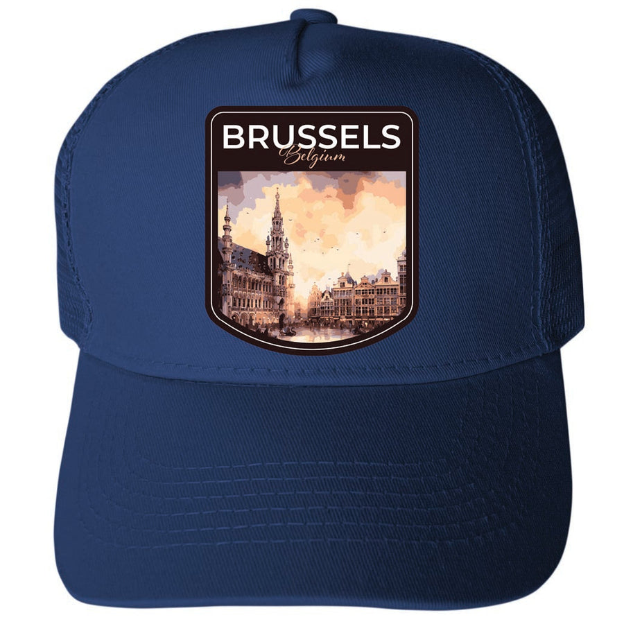 Brussels Belgium Town Square Design Unisex Mesh Back Trucker Hat with Adjustable Snapback Image 1