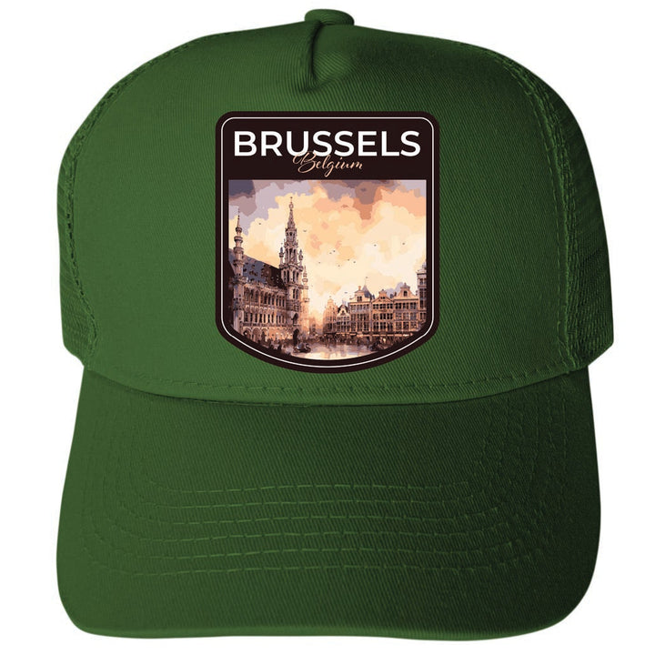 Brussels Belgium Town Square Design Unisex Mesh Back Trucker Hat with Adjustable Snapback Image 2