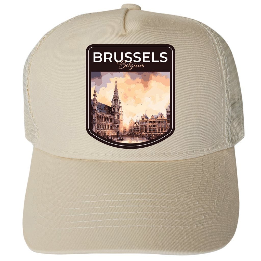 Brussels Belgium Town Square Design Unisex Mesh Back Trucker Hat with Adjustable Snapback Image 3