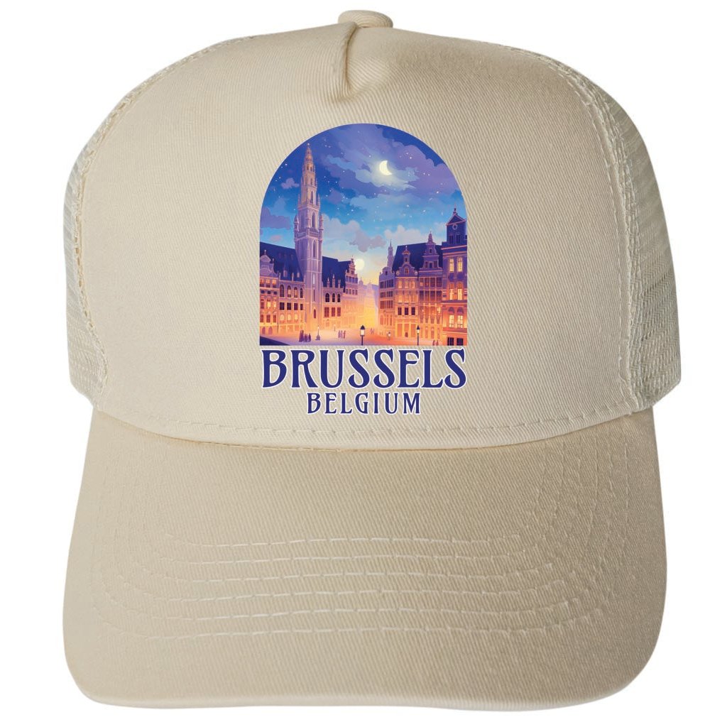 Brussels Belgium Grand-Place Design Unisex Mesh Back Trucker Hat with Adjustable Snapback Image 1