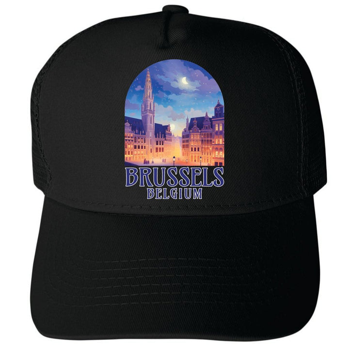 Brussels Belgium Grand-Place Design Unisex Mesh Back Trucker Hat with Adjustable Snapback Image 4