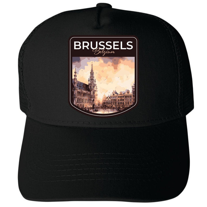 Brussels Belgium Town Square Design Unisex Mesh Back Trucker Hat with Adjustable Snapback Image 4