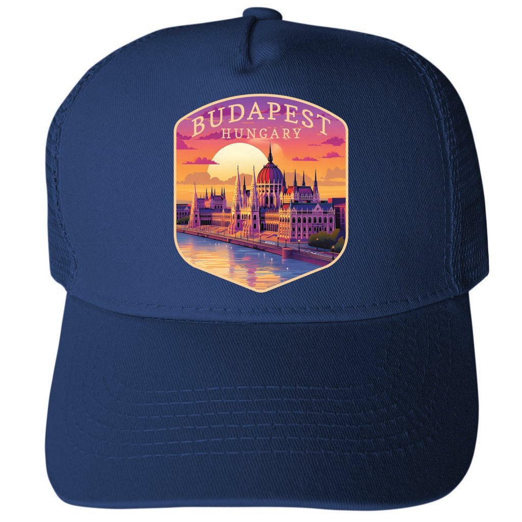 Budapest Hungary Parliament Building Design Unisex Mesh Back Trucker Hat with Adjustable Snapback Image 1