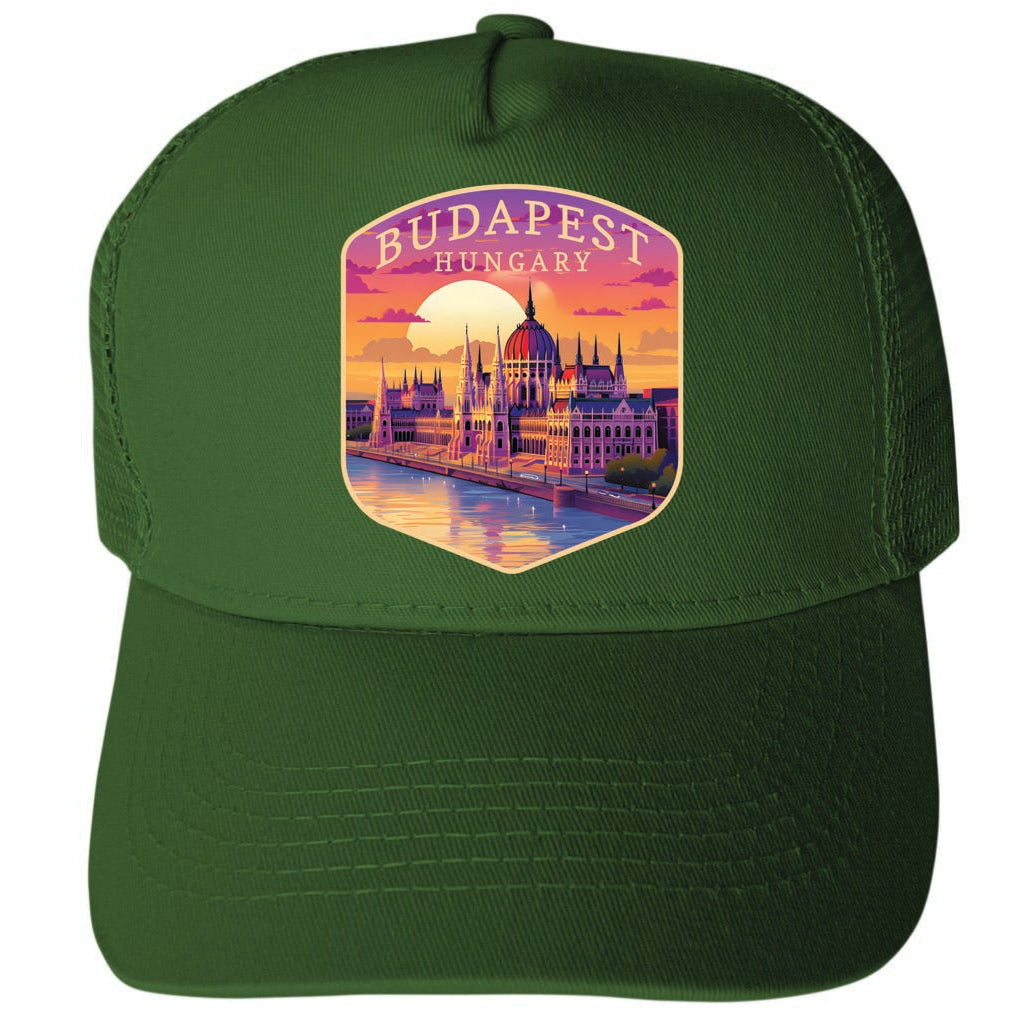 Budapest Hungary Parliament Building Design Unisex Mesh Back Trucker Hat with Adjustable Snapback Image 2