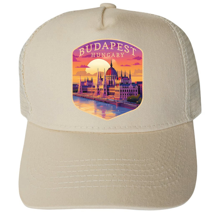 Budapest Hungary Parliament Building Design Unisex Mesh Back Trucker Hat with Adjustable Snapback Image 3