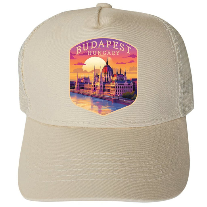 Budapest Hungary Parliament Building Design Unisex Mesh Back Trucker Hat with Adjustable Snapback Image 1