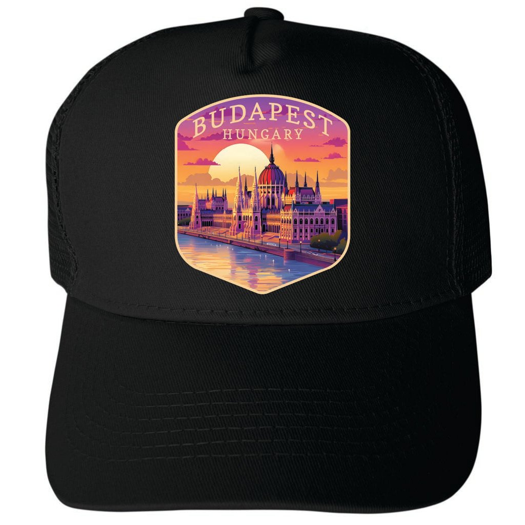 Budapest Hungary Parliament Building Design Unisex Mesh Back Trucker Hat with Adjustable Snapback Image 4