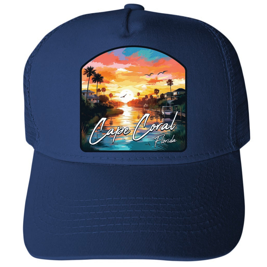 Cape Coral Florida Design A Unisex Mesh Back Trucker Hat with Adjustable Snapback Image 1