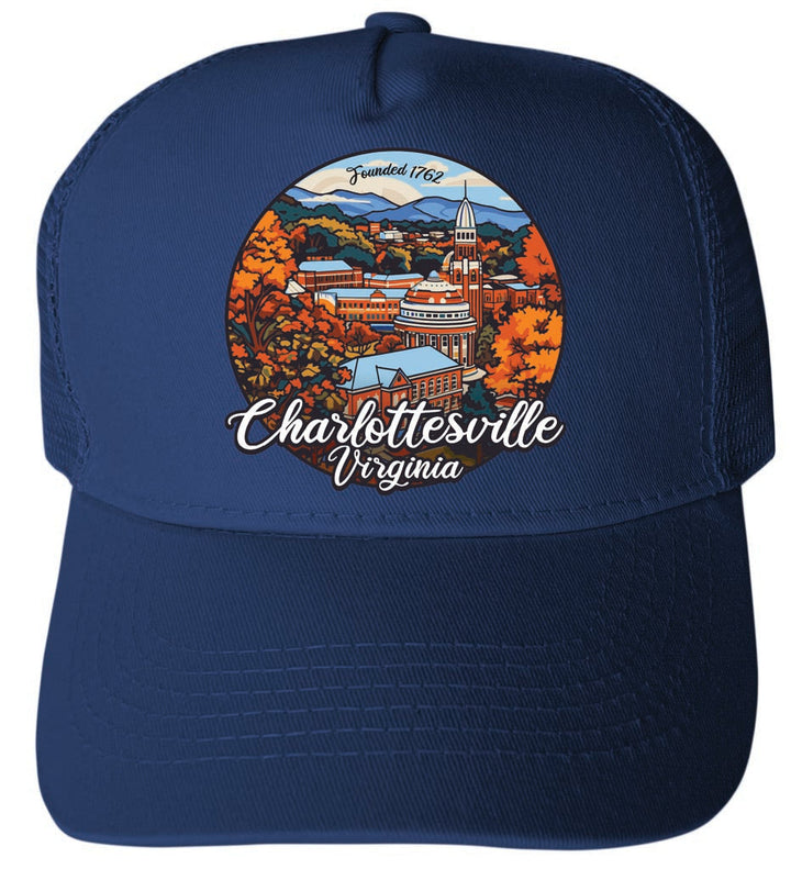 Charlottesville Virginia Design C Unisex Mesh Back Trucker Hat with Adjustable Snapback Image 1