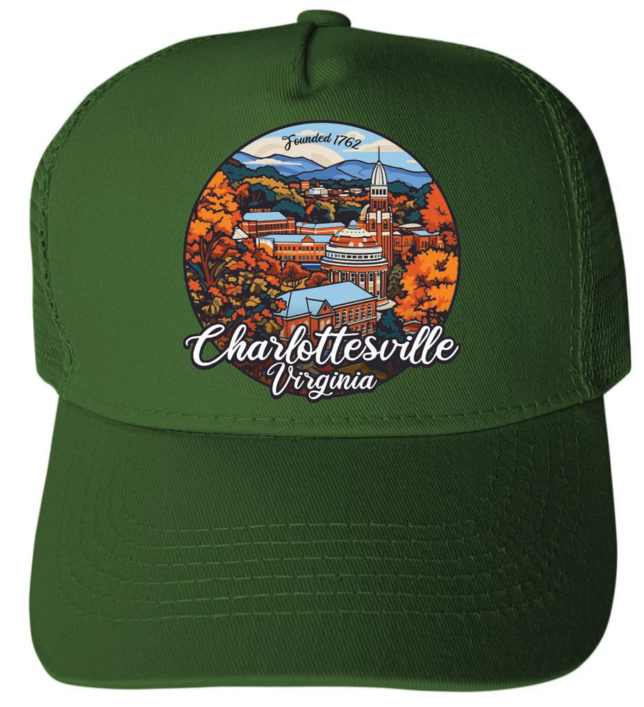 Charlottesville Virginia Design C Unisex Mesh Back Trucker Hat with Adjustable Snapback Image 2