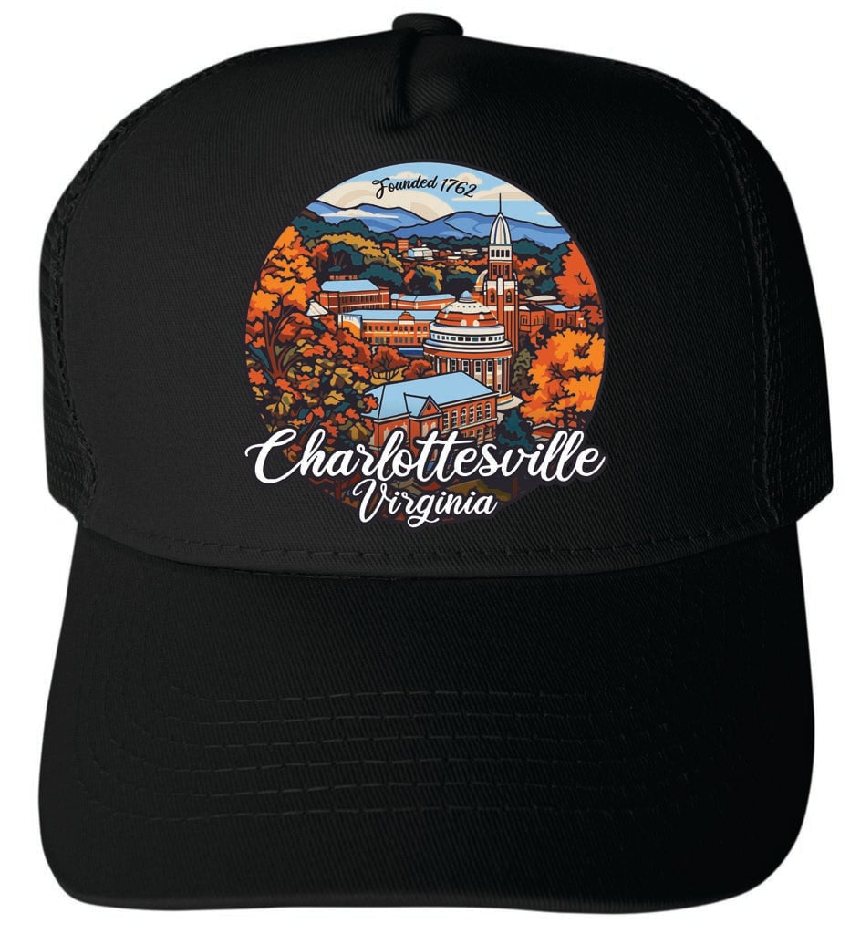 Charlottesville Virginia Design C Unisex Mesh Back Trucker Hat with Adjustable Snapback Image 1