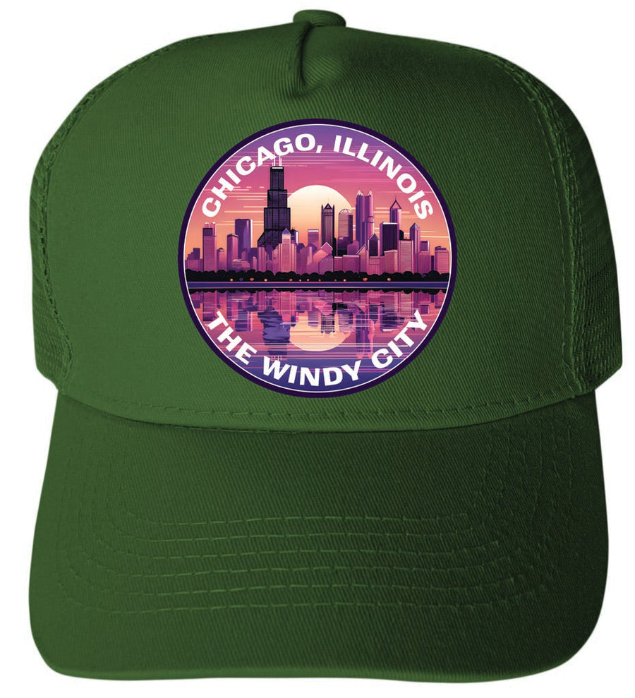 Chicago Illinois Design B Unisex Mesh Back Trucker Hat with Adjustable Snapback Image 1