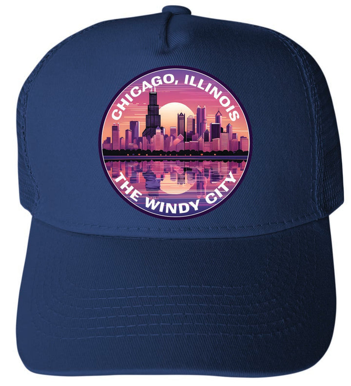 Chicago Illinois Design B Unisex Mesh Back Trucker Hat with Adjustable Snapback Image 2