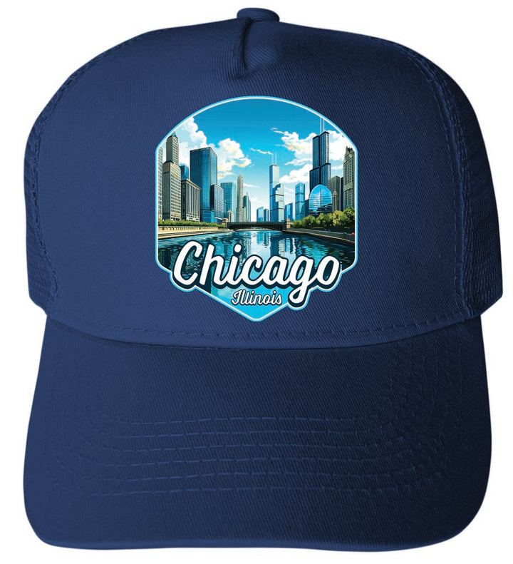 Chicago Illinois Design A Unisex Mesh Back Trucker Hat with Adjustable Snapback Image 1