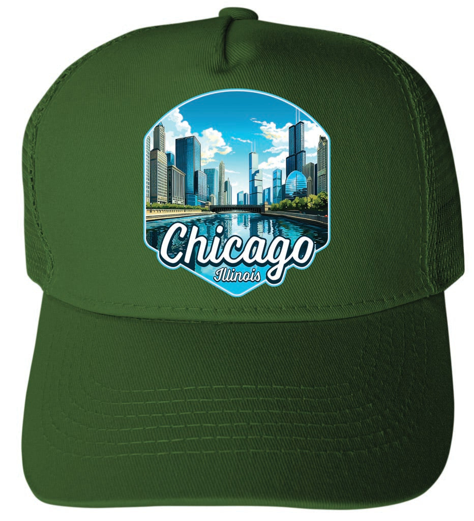 Chicago Illinois Design A Unisex Mesh Back Trucker Hat with Adjustable Snapback Image 2