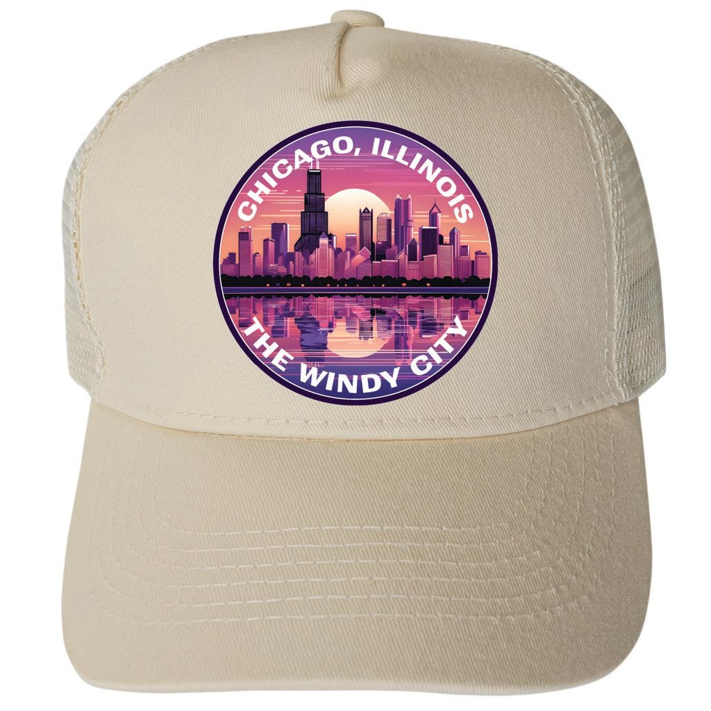 Chicago Illinois Design B Unisex Mesh Back Trucker Hat with Adjustable Snapback Image 1