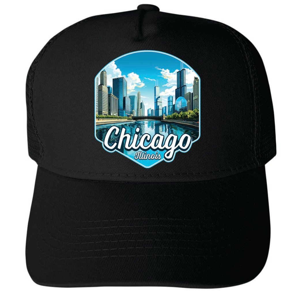 Chicago Illinois Design A Unisex Mesh Back Trucker Hat with Adjustable Snapback Image 4