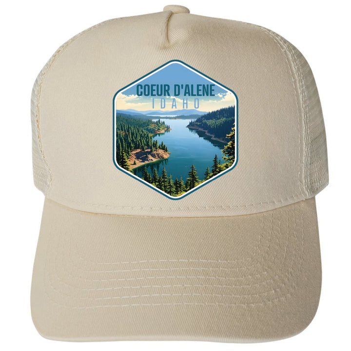 Coeur DAlene Idaho Aerial Lake Design Unisex Mesh Back Trucker Hat with Adjustable Snapback Image 3