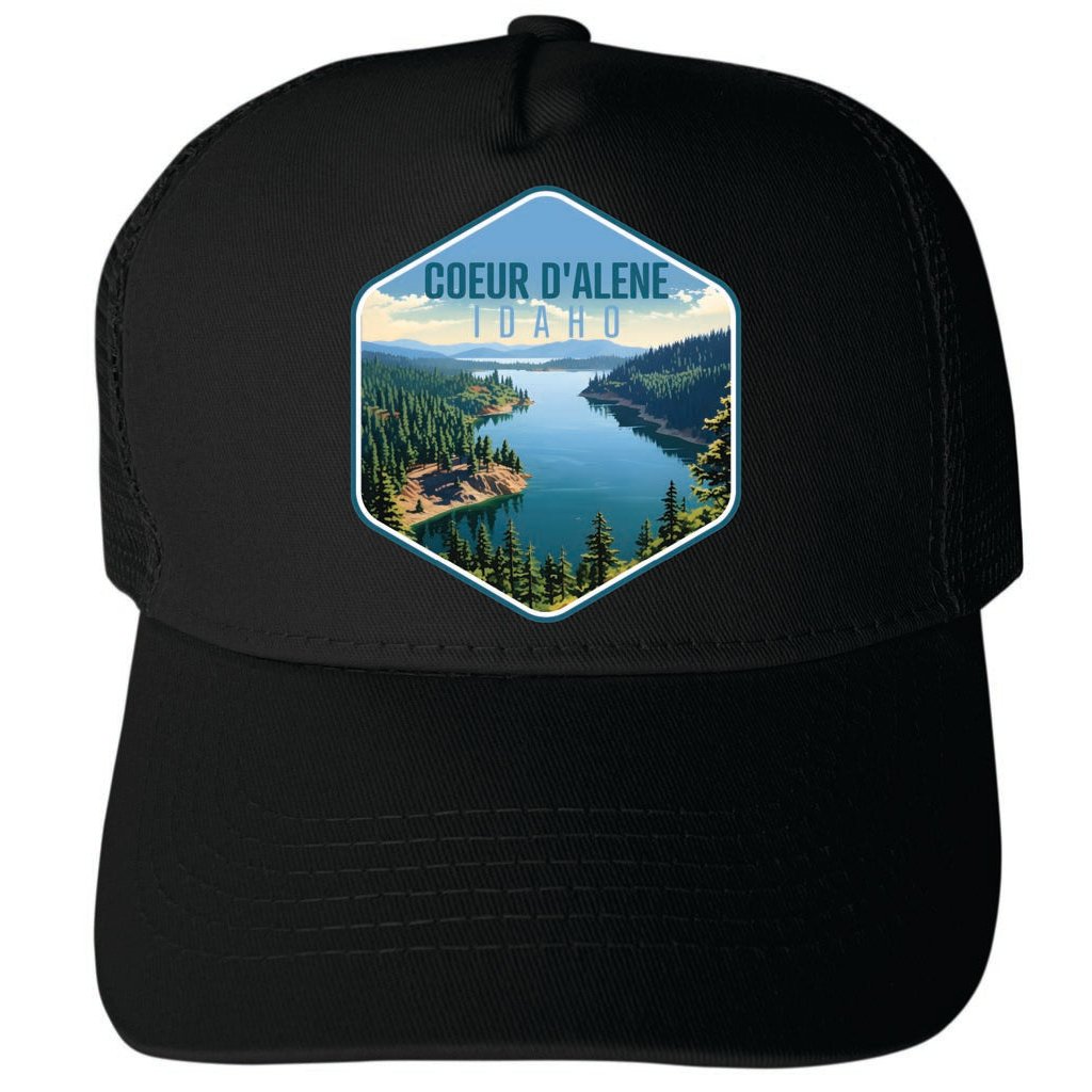 Coeur DAlene Idaho Aerial Lake Design Unisex Mesh Back Trucker Hat with Adjustable Snapback Image 4