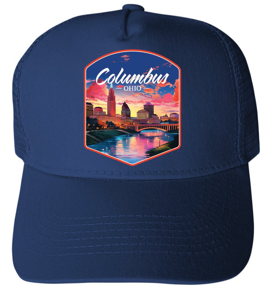 Columbus Ohio Sunset Cityscape Unisex Mesh Back Trucker Hat with Adjustable Snapback Image 1