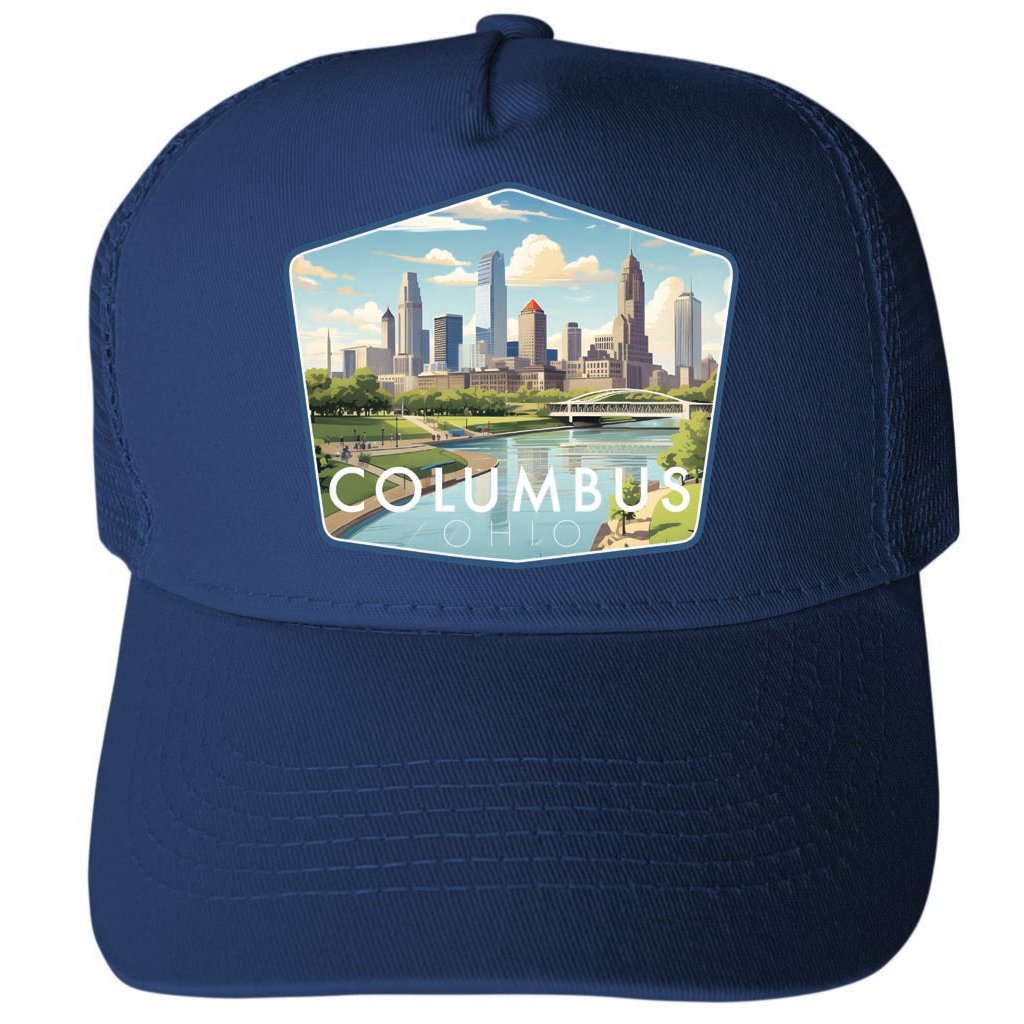 Columbus Ohio Daytime Cityscape Design Unisex Mesh Back Trucker Hat with Adjustable Snapback Image 1