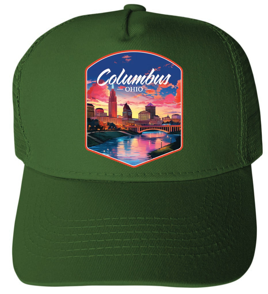 Columbus Ohio Sunset Cityscape Unisex Mesh Back Trucker Hat with Adjustable Snapback Image 2