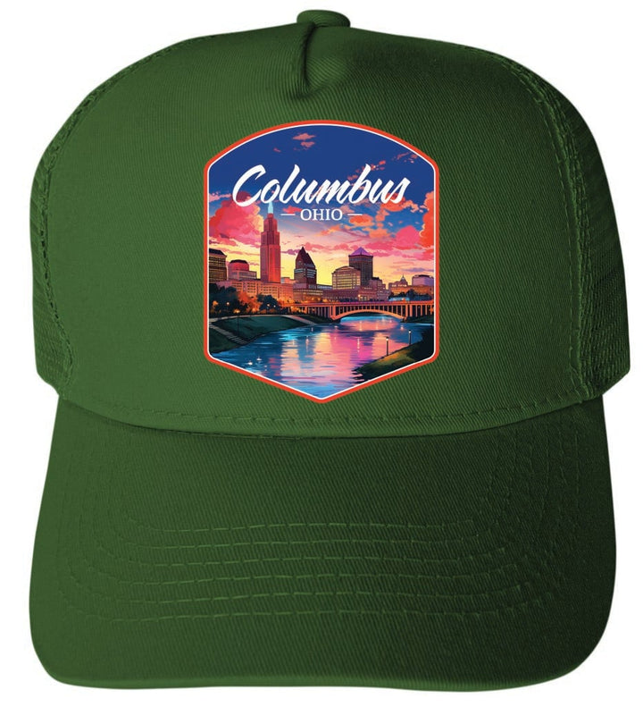 Columbus Ohio Sunset Cityscape Unisex Mesh Back Trucker Hat with Adjustable Snapback Image 1