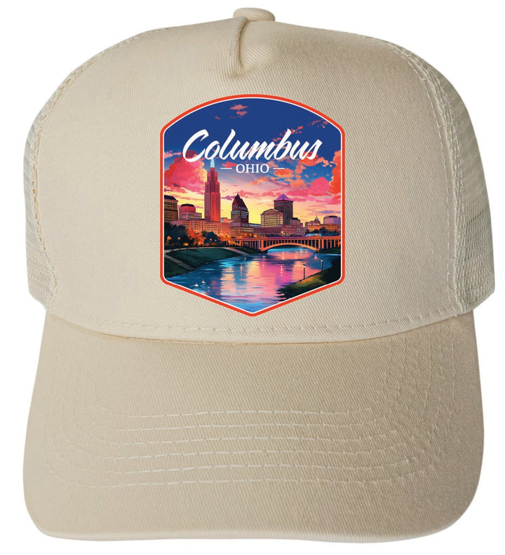 Columbus Ohio Sunset Cityscape Unisex Mesh Back Trucker Hat with Adjustable Snapback Image 3