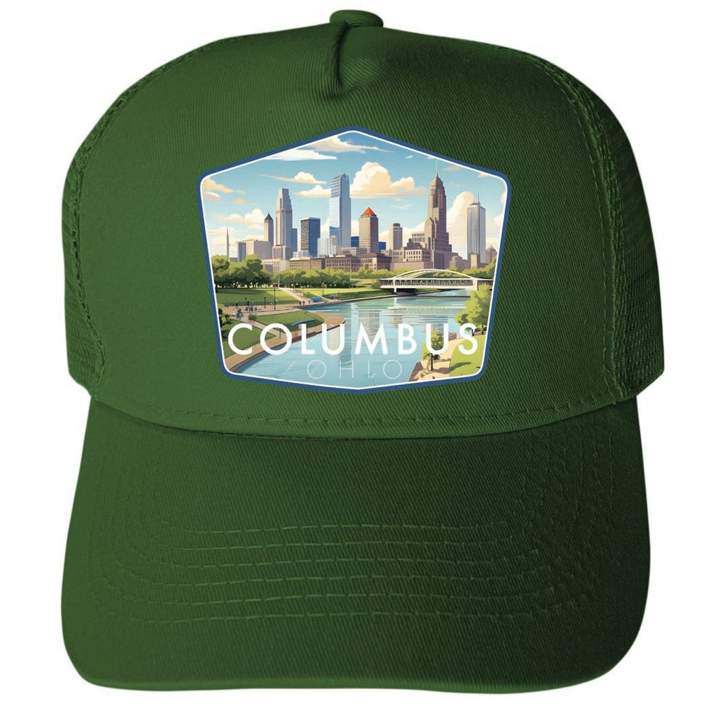 Columbus Ohio Daytime Cityscape Design Unisex Mesh Back Trucker Hat with Adjustable Snapback Image 2