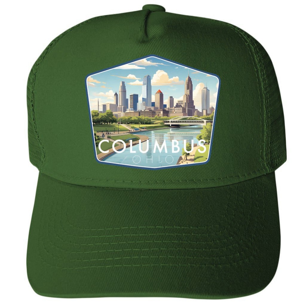 Columbus Ohio Daytime Cityscape Design Unisex Mesh Back Trucker Hat with Adjustable Snapback Image 1