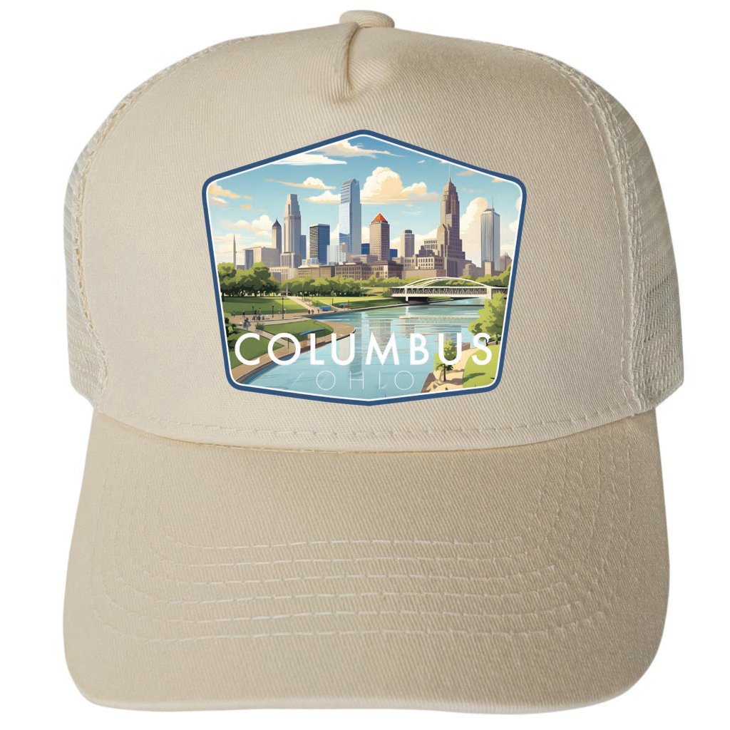 Columbus Ohio Daytime Cityscape Design Unisex Mesh Back Trucker Hat with Adjustable Snapback Image 3