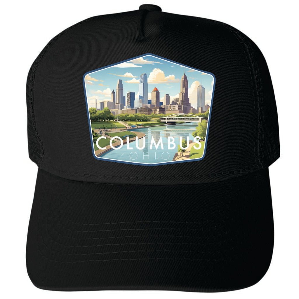 Columbus Ohio Daytime Cityscape Design Unisex Mesh Back Trucker Hat with Adjustable Snapback Image 4