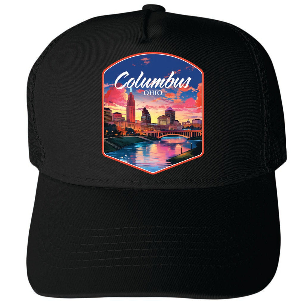 Columbus Ohio Sunset Cityscape Unisex Mesh Back Trucker Hat with Adjustable Snapback Image 4