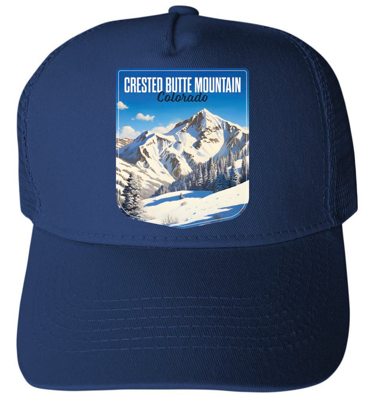 Crested Butte Mountain Colorado Snowy Mountain Design Unisex Mesh Back Trucker Hat with Adjustable Snapback Image 1