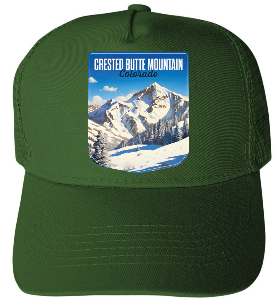 Crested Butte Mountain Colorado Snowy Mountain Design Unisex Mesh Back Trucker Hat with Adjustable Snapback Image 2