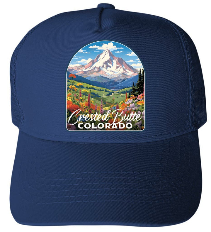 Crested Butte Mountain Colorado Wildflowers Design Unisex Mesh Back Trucker Hat with Adjustable Snapback Image 1