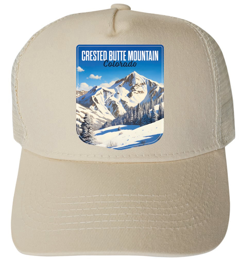 Crested Butte Mountain Colorado Snowy Mountain Design Unisex Mesh Back Trucker Hat with Adjustable Snapback Image 3