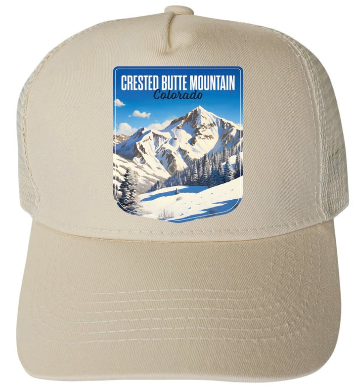 Crested Butte Mountain Colorado Snowy Mountain Design Unisex Mesh Back Trucker Hat with Adjustable Snapback Image 1