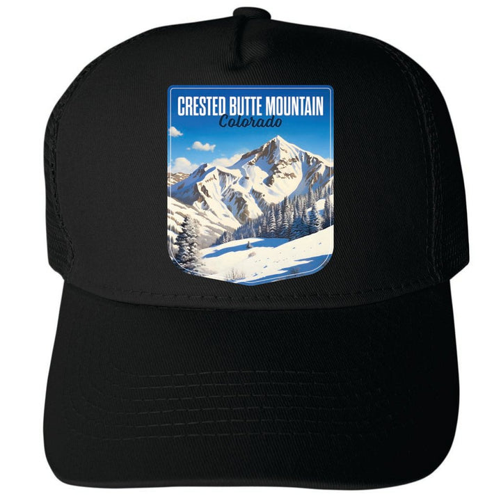 Crested Butte Mountain Colorado Snowy Mountain Design Unisex Mesh Back Trucker Hat with Adjustable Snapback Image 4