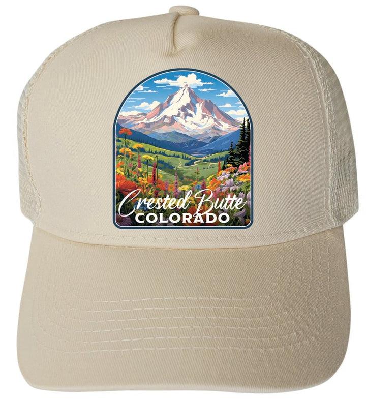 Crested Butte Mountain Colorado Wildflowers Design Unisex Mesh Back Trucker Hat with Adjustable Snapback Image 3