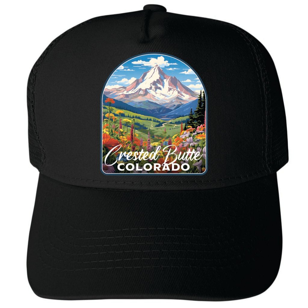 Crested Butte Mountain Colorado Wildflowers Design Unisex Mesh Back Trucker Hat with Adjustable Snapback Image 4