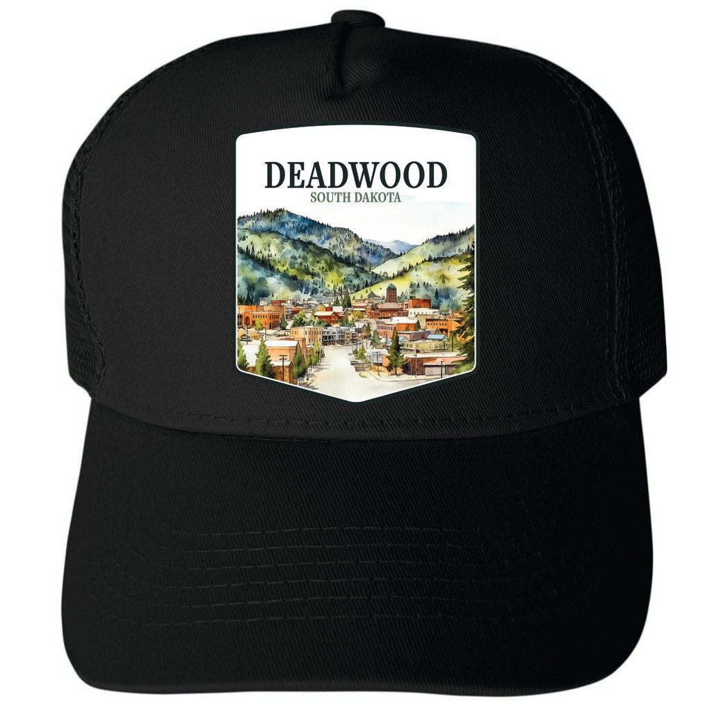 Deadwood South Dakota Watercolor Cityscape Design Unisex Mesh Back Trucker Hat with Adjustable Snapback Image 4