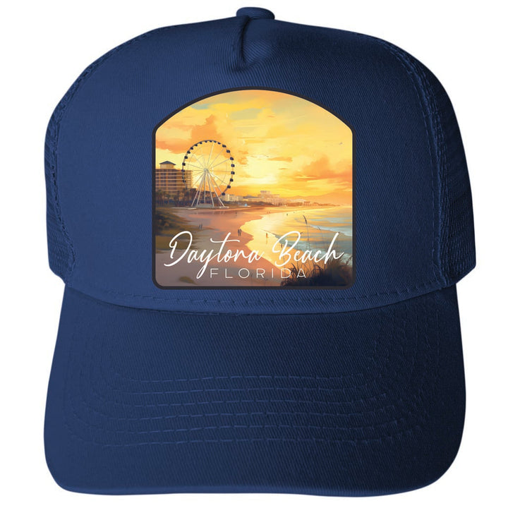 Daytona Beach Florida Boardwalk Ferris Wheel Design Unisex Mesh Back Trucker Hat with Adjustable Snapback Image 1