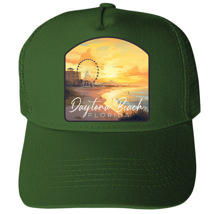 Daytona Beach Florida Boardwalk Ferris Wheel Design Unisex Mesh Back Trucker Hat with Adjustable Snapback Image 2