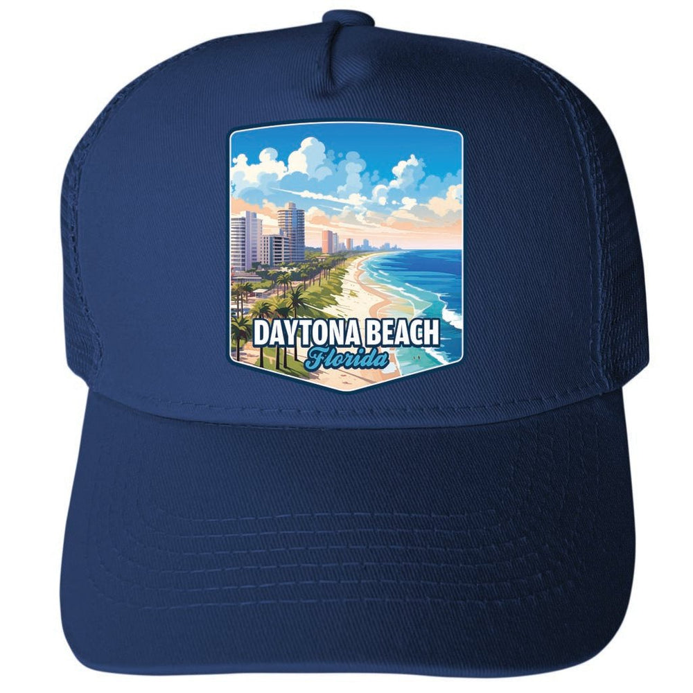 Daytona Beach Florida Ocean Shoreline Design Unisex Mesh Back Trucker Hat with Adjustable Snapback Image 2