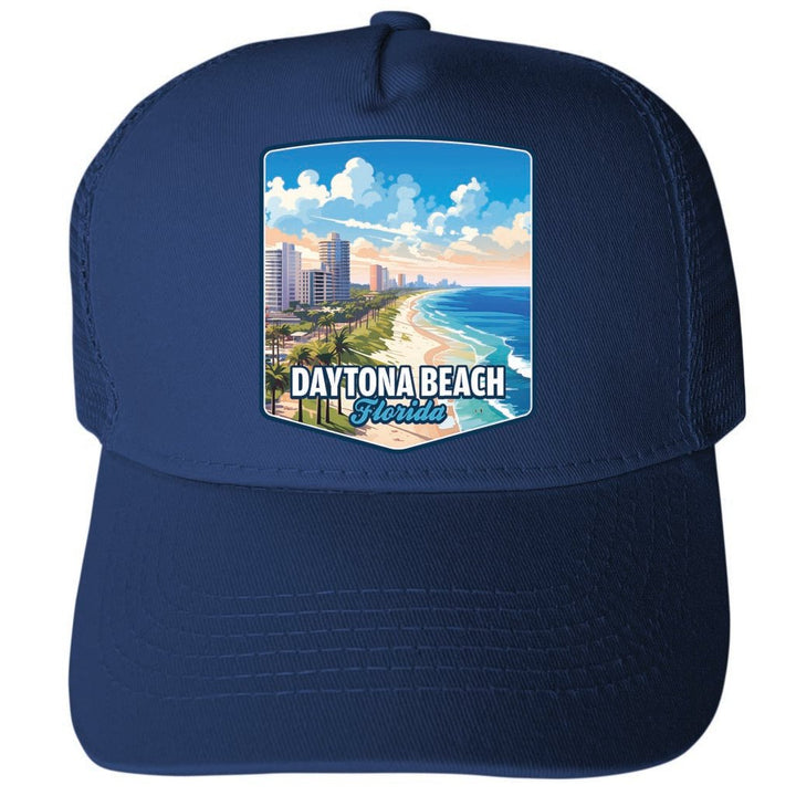 Daytona Beach Florida Ocean Shoreline Design Unisex Mesh Back Trucker Hat with Adjustable Snapback Image 1