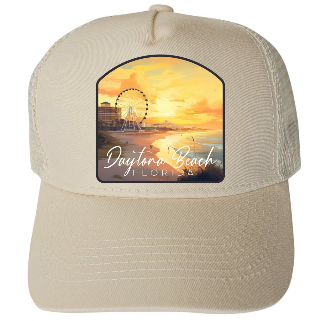 Daytona Beach Florida Boardwalk Ferris Wheel Design Unisex Mesh Back Trucker Hat with Adjustable Snapback Image 3